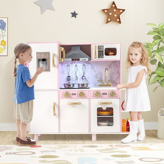 Wooden Kitchen Playset with Ice Maker and Sounds for Ages 3+-Pink