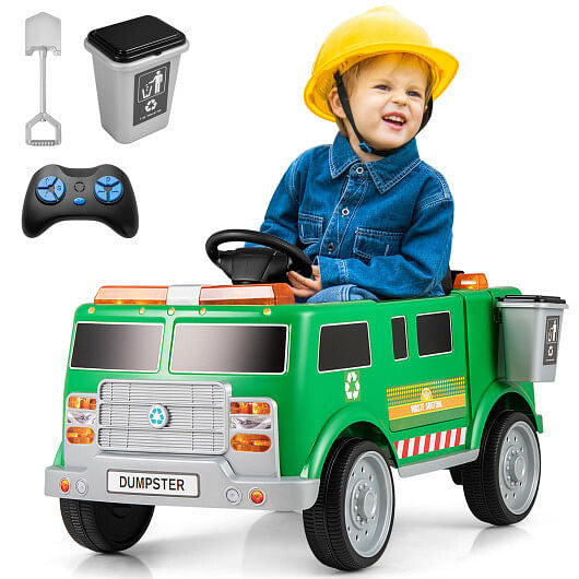 12V Battery Powered Electric Vehicle with Remote Control and Trash Bin-Green