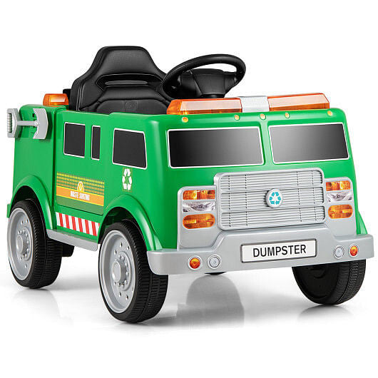 12V Battery Powered Electric Vehicle with Remote Control and Trash Bin-Green